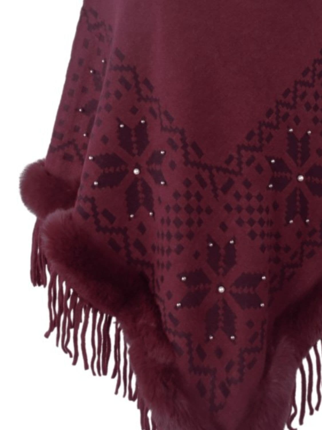 Fringe Geometric Cape Sleeve Poncho.