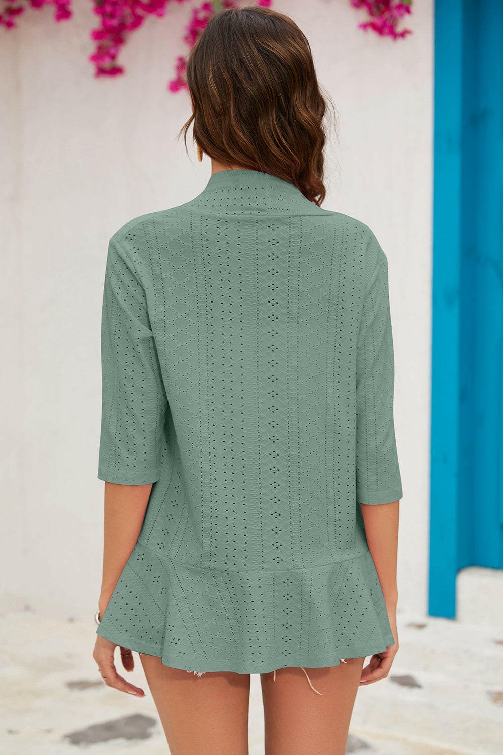 Eyelet Open Front Cardigan.