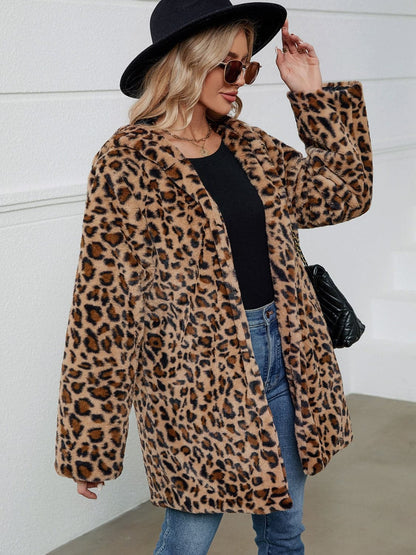 Cozy leopard print hoodie jacket