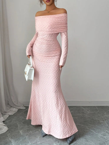 Blush Elegance Off-Shoulder Mermaid Maxi Dress