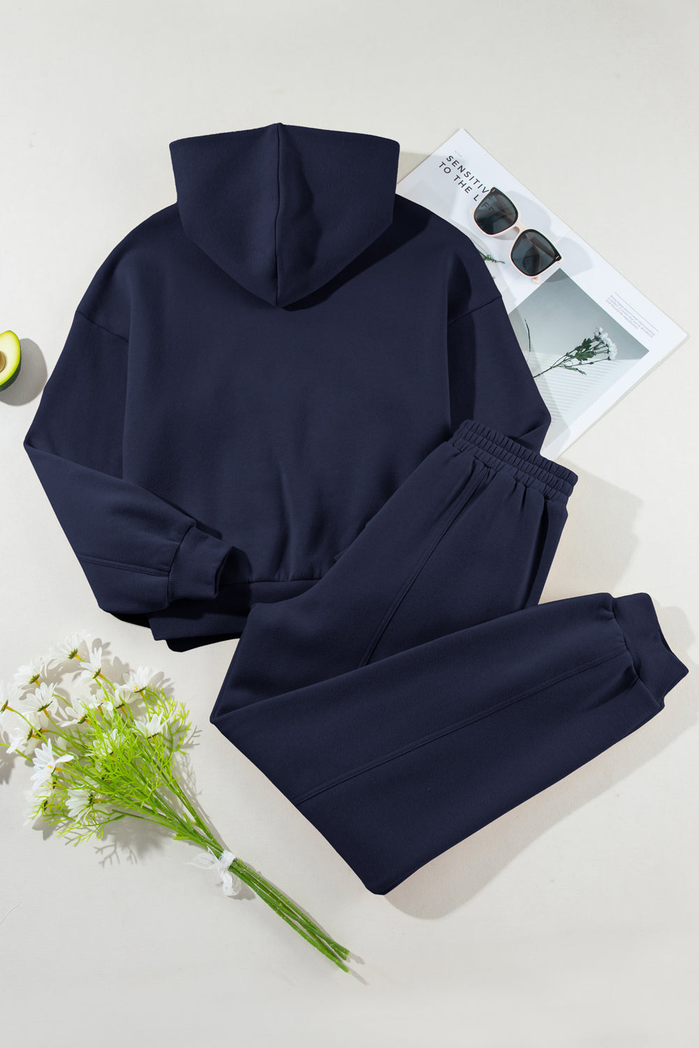 Navy Blue Solid Exposed Seams Hoodie and Joggers Activewear Set Dear-Lover Dropshipping