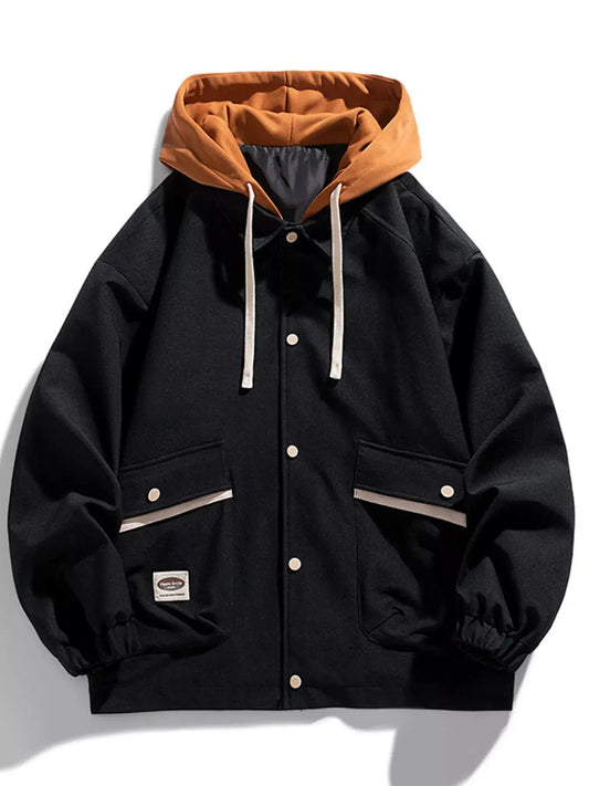 Men's Plus Size Two-Tone Hooded Button-Up Jacket Simply Love