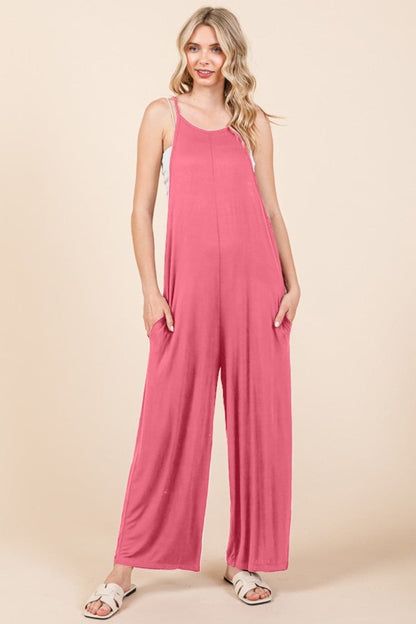 Culture Code Full Size Sleeveless Wide Leg Jumpsuit with Pockets.