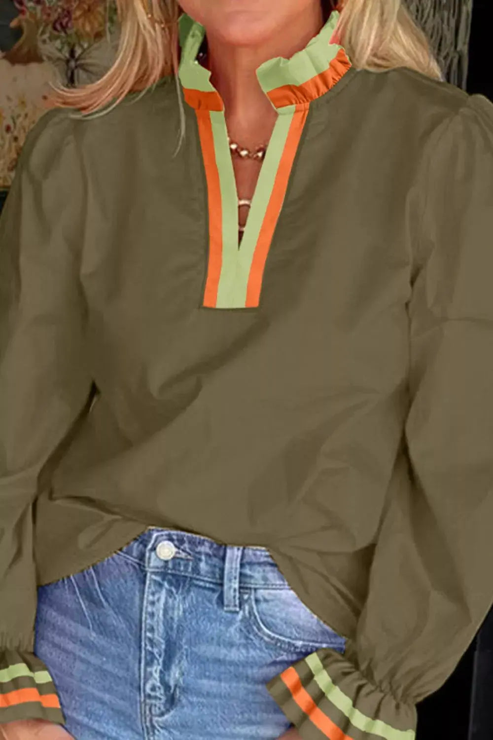 Notched Flounce Sleeve Blouse Simply Love