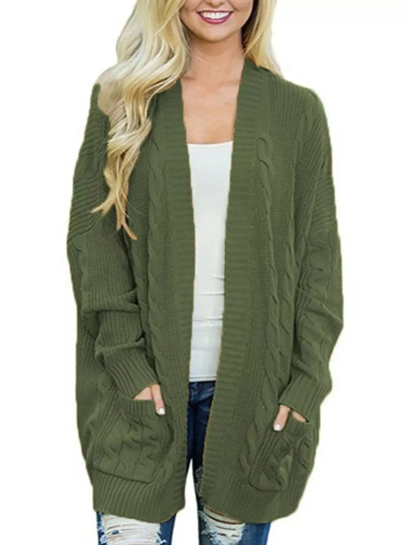 Full Size Chunky Knit Open Front Cardigan Plus Size Simply Love