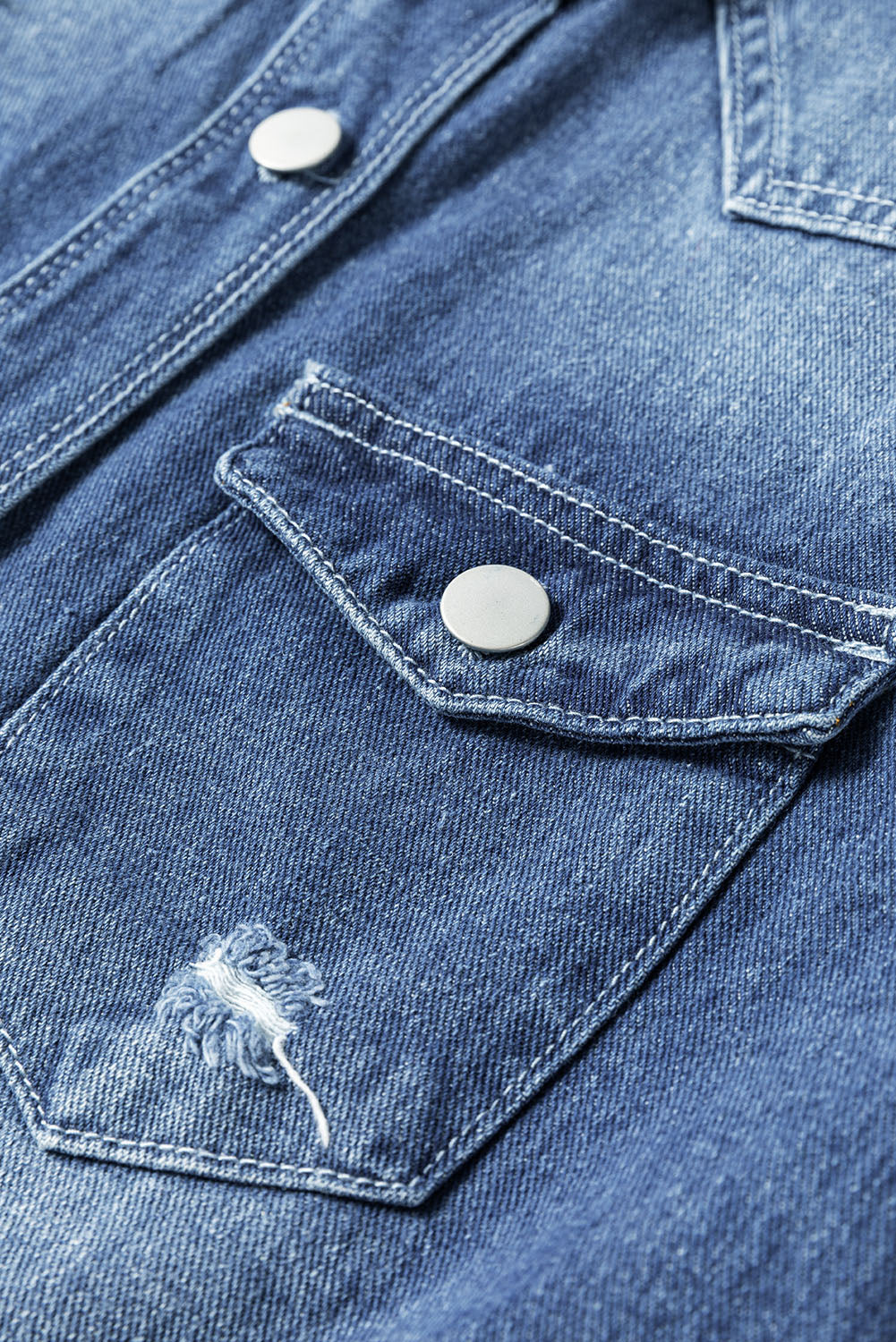 Sky Blue Light Wash Distressed Frayed Long Denim Jacket Love Salve