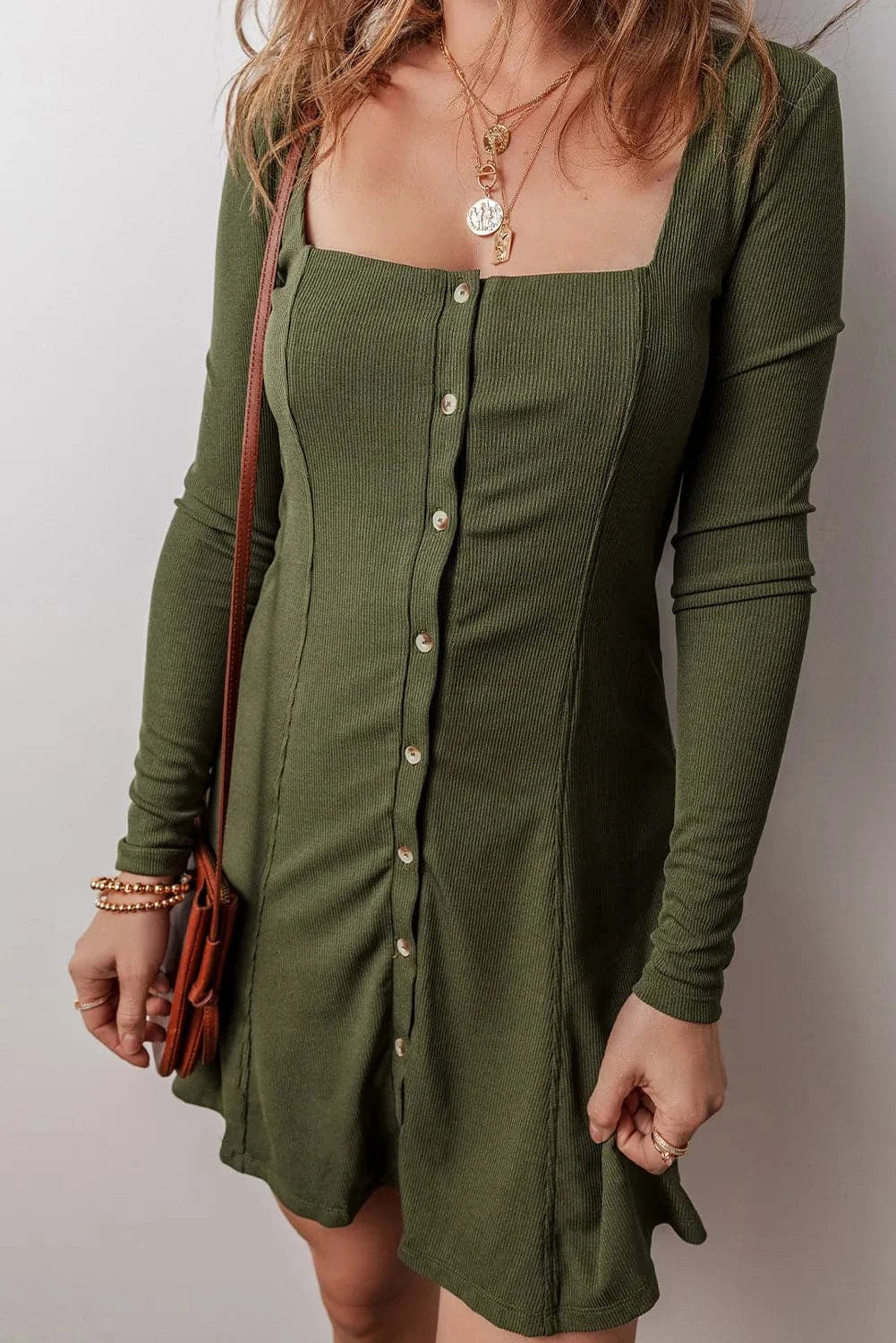 Chic square neck long sleeve dress