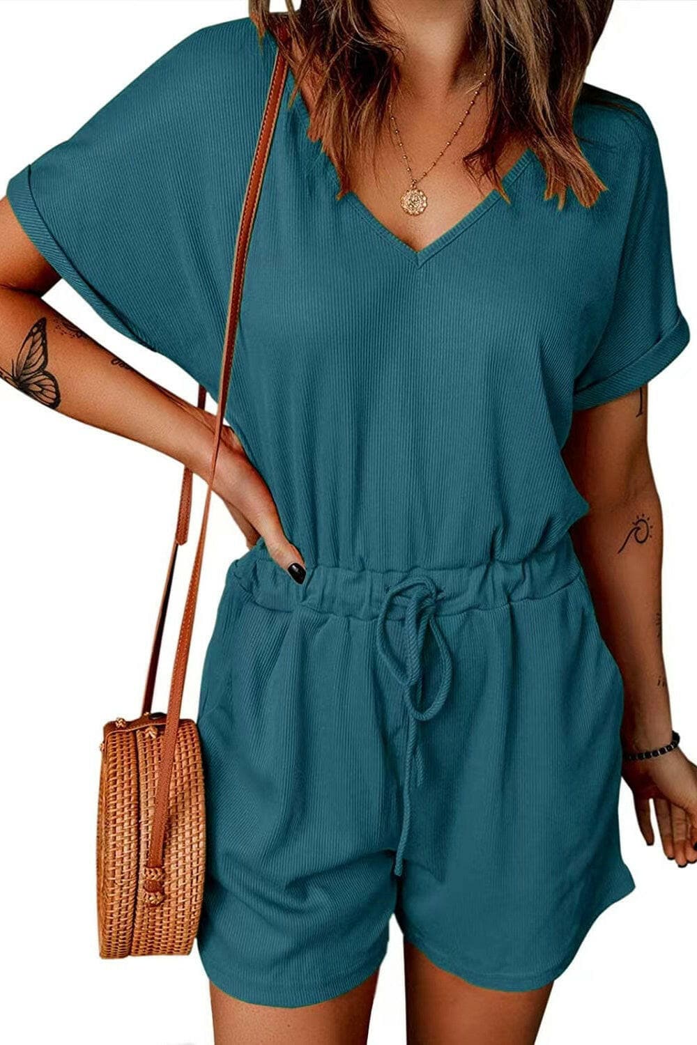 Full Size Drawstring V-Neck Short Sleeve RomperExperience Ultimate Comfort and Style with Our Full Size Drawstring V-Neck Short Sleeve Romper
 
 
Effortless Elegance: Elevate your everyday look with this chic romLove Salve -Neck Short Sleeve Romperjust arrived