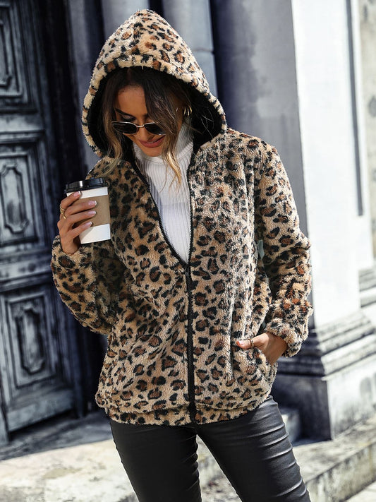 Leopard Zip-Up Hooded Jacket.