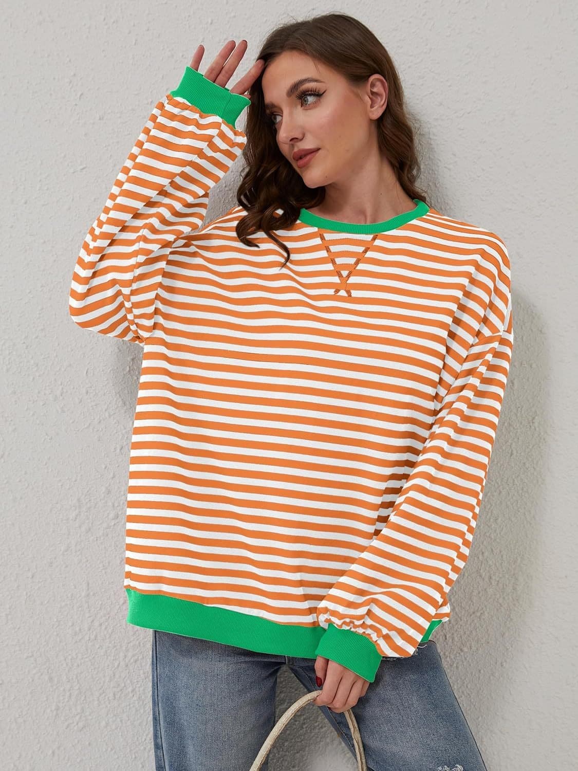 Contrast Striped Long Sleeve Sweatshirt.