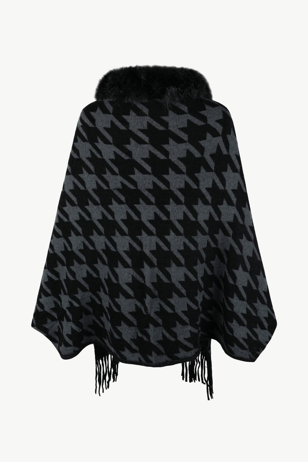 Houndstooth Fringe Hem Poncho.