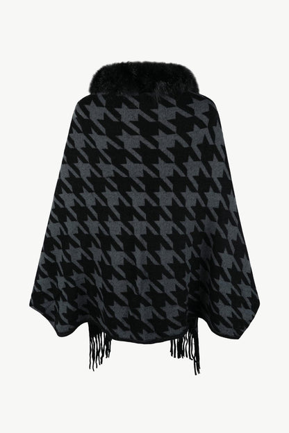 Houndstooth Fringe Hem Poncho.