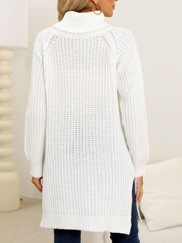 Chic slit turtleneck sweater with long sleeves