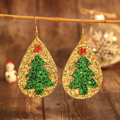 Festive PU leather tree earrings for holiday cheer