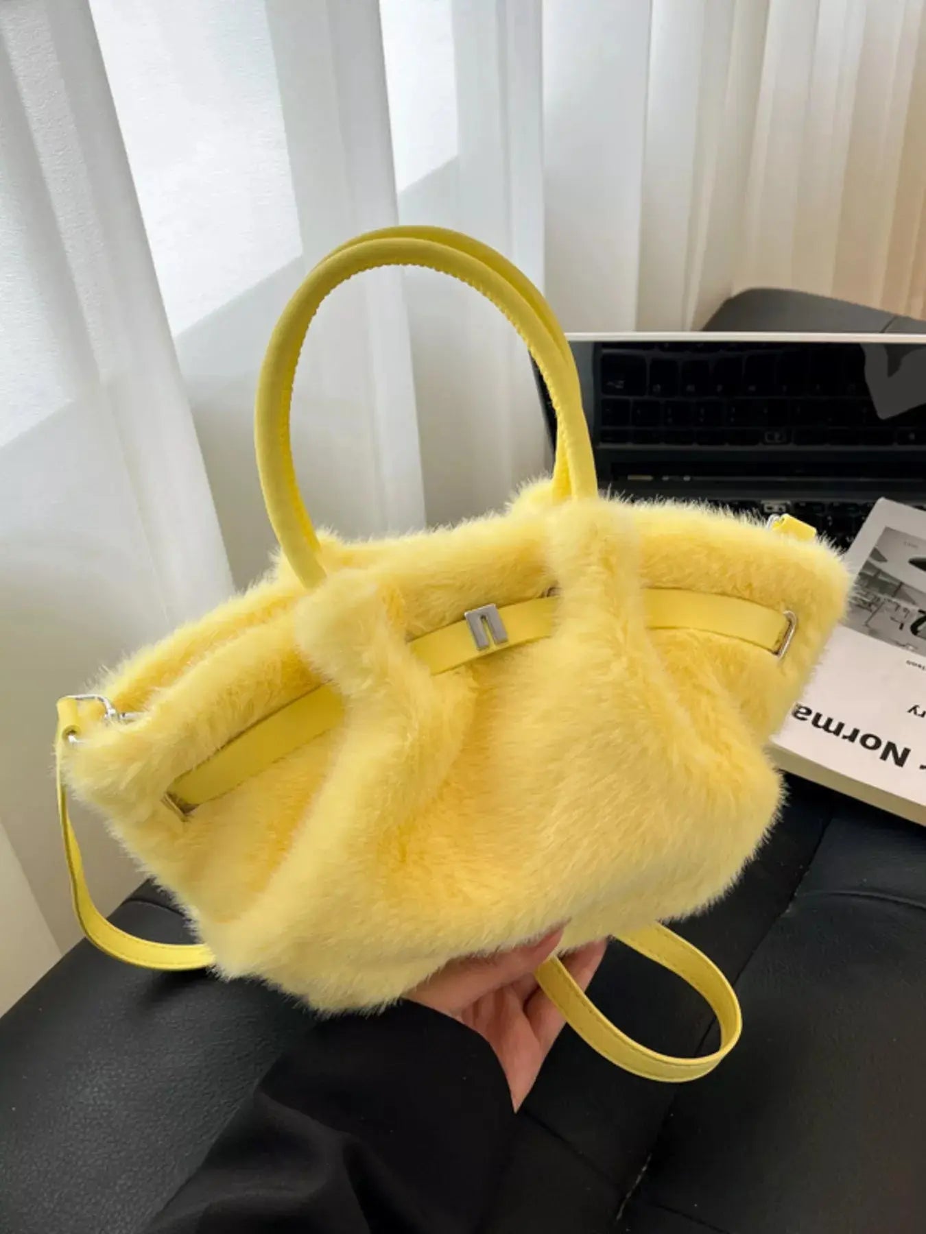 Fluffy Crossbody Bag with Buckle Detail Simply Love