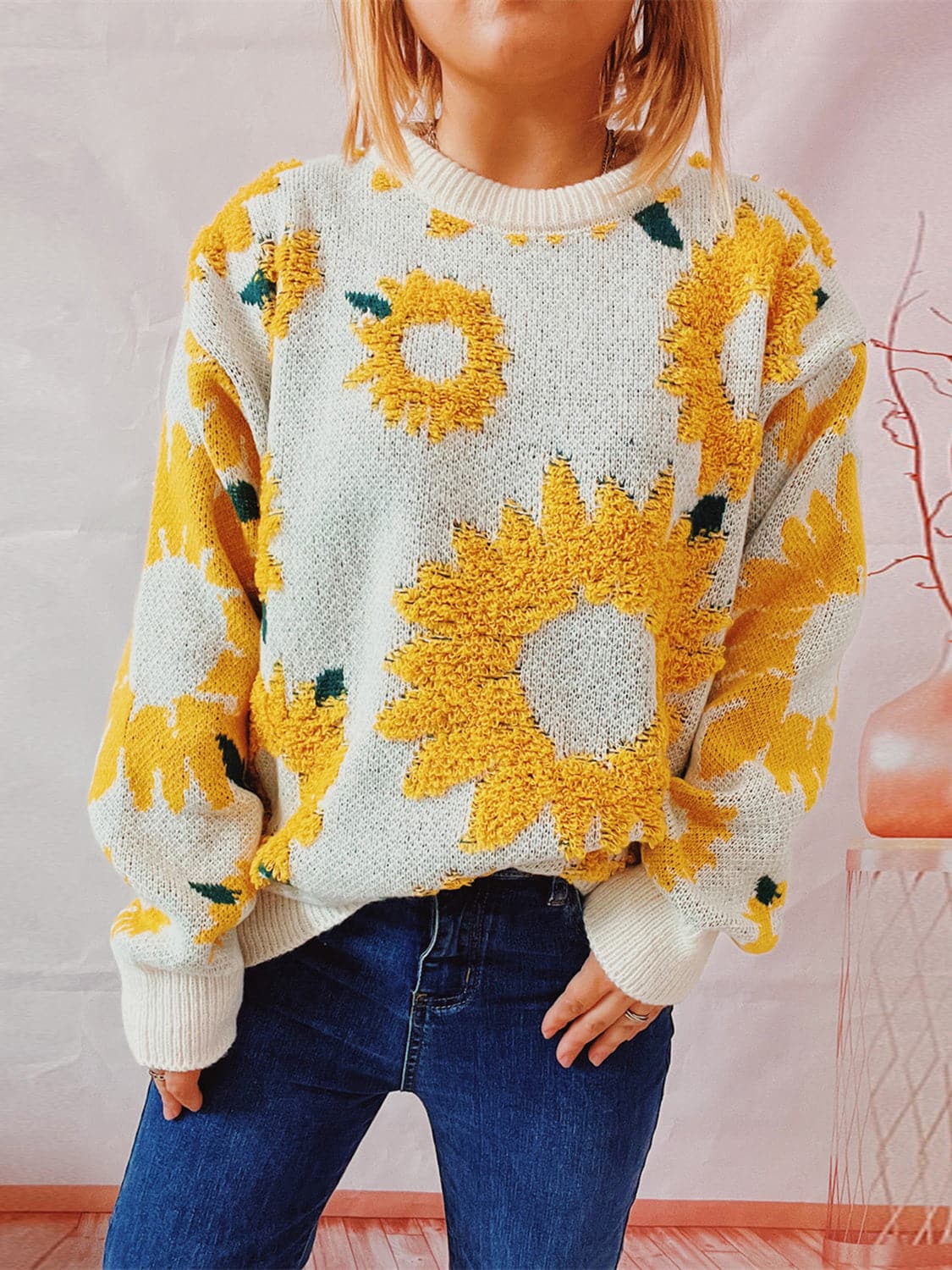 Sunflower Dropped Shoulder Long Sleeve Sweater.