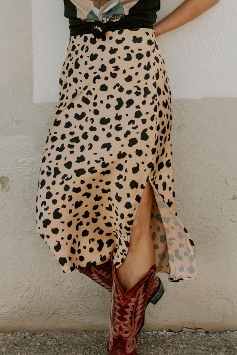 Slit Printed Midi Skirt.