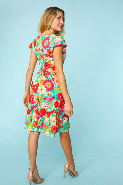 Haptics Floral Square Neck Short Sleeve Dress.