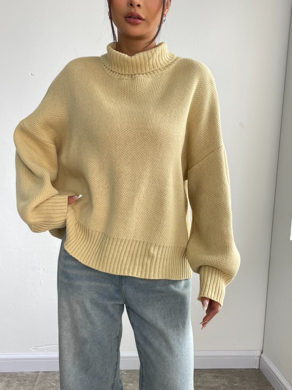 Turtleneck Dropped Shoulder Sweater.