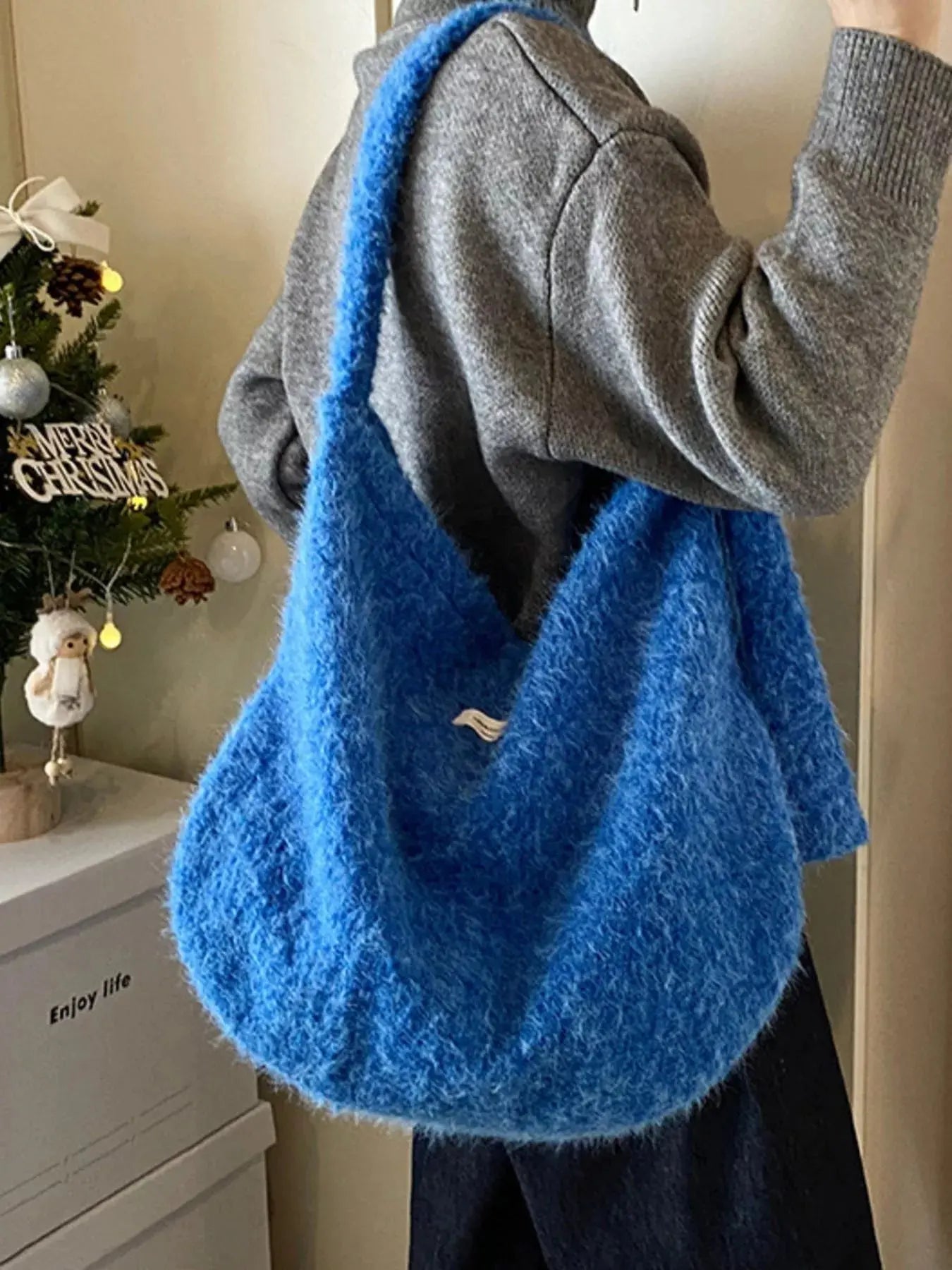 Red Plush Fuzzy Crossbody Bag Medium Size With Soft Cozy Texture Simply Love