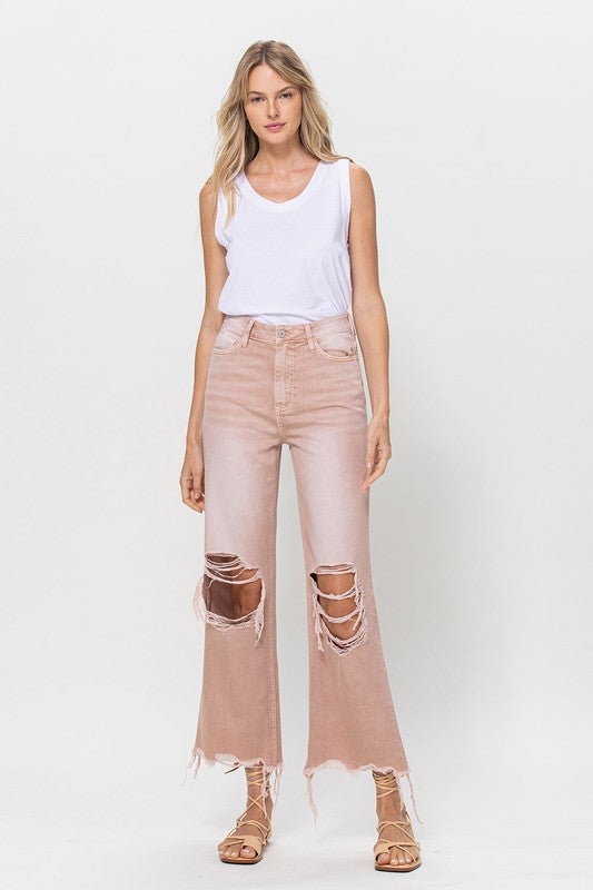 Rose Pink 90's Vintage Cropped Flare Jeans