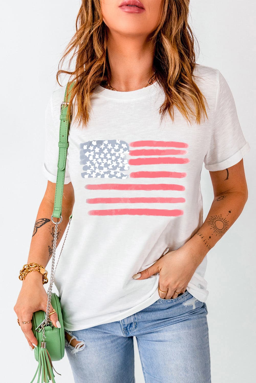 US Flag Round Neck Short Sleeve T-Shirt.