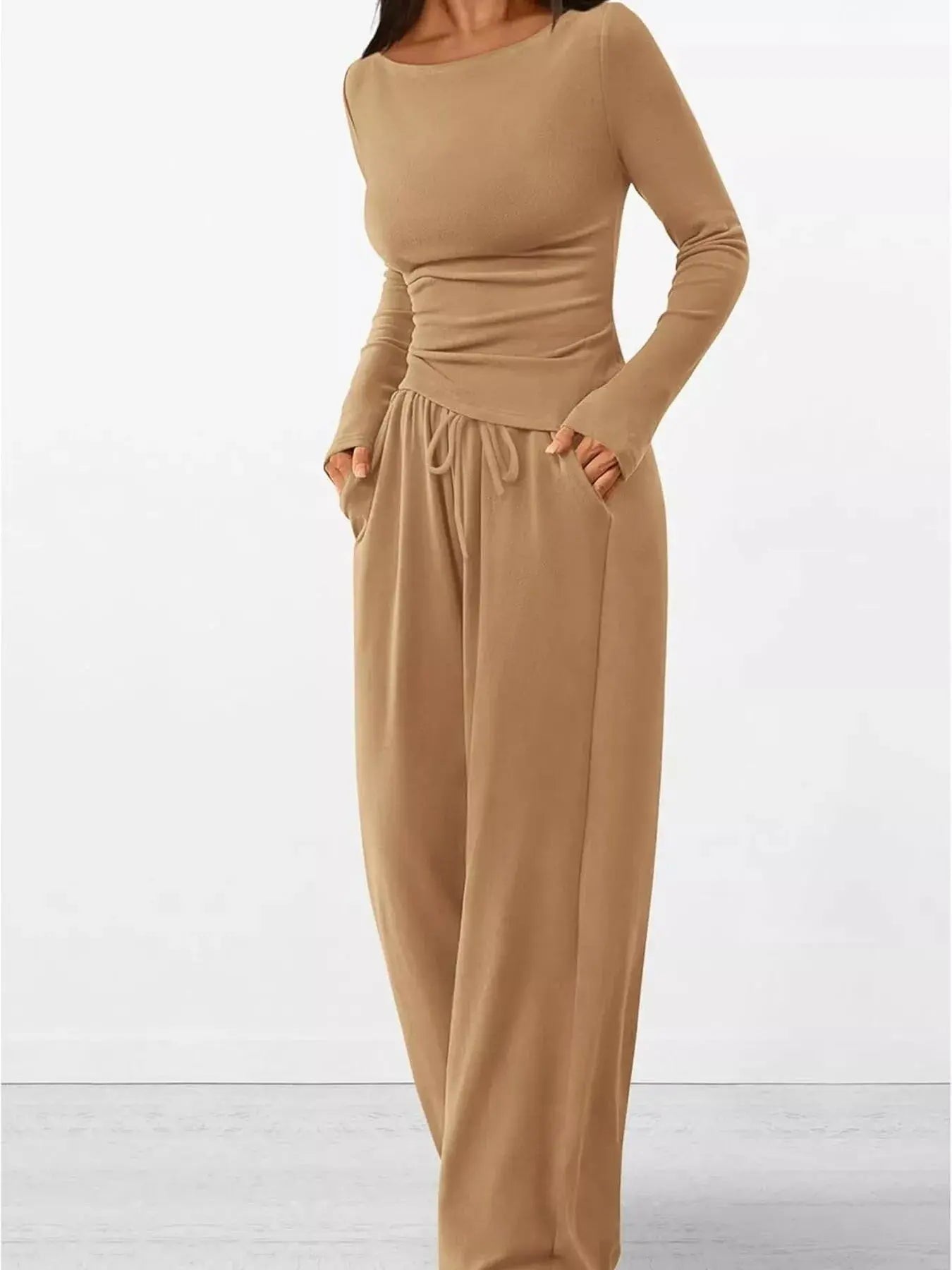 Long Sleeve Top and Wide Leg Pants Set Simply Love