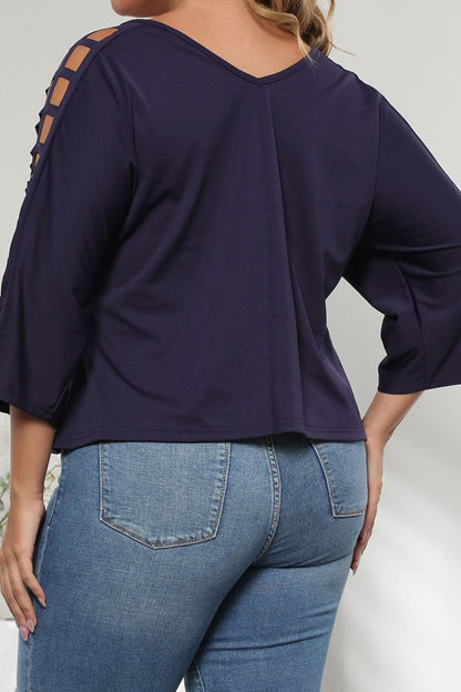 Plus Size Cutout Three-Quarter Sleeve Blouse.