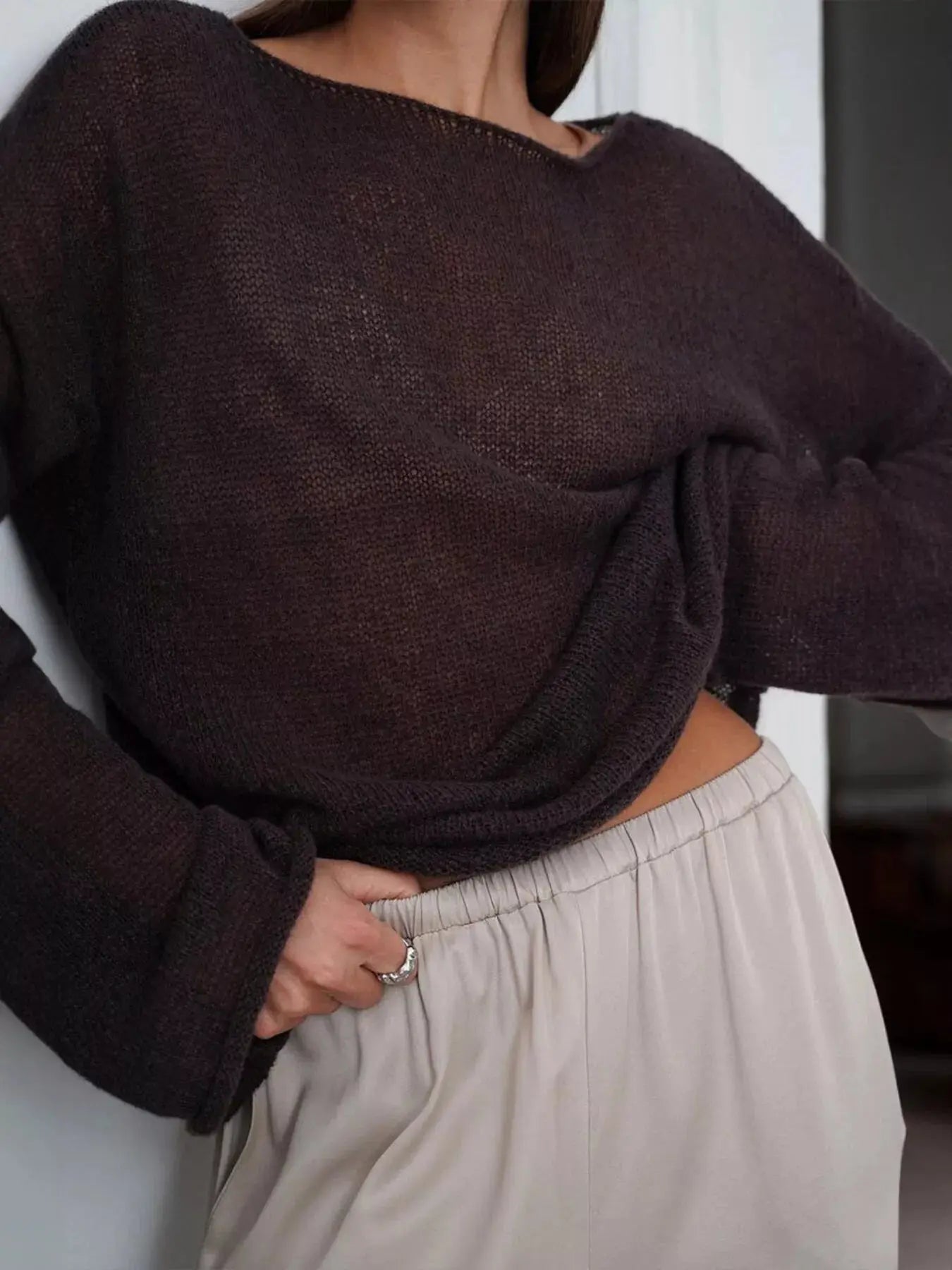 Boat Neck Dropped Shoulder Sweater Simply Love