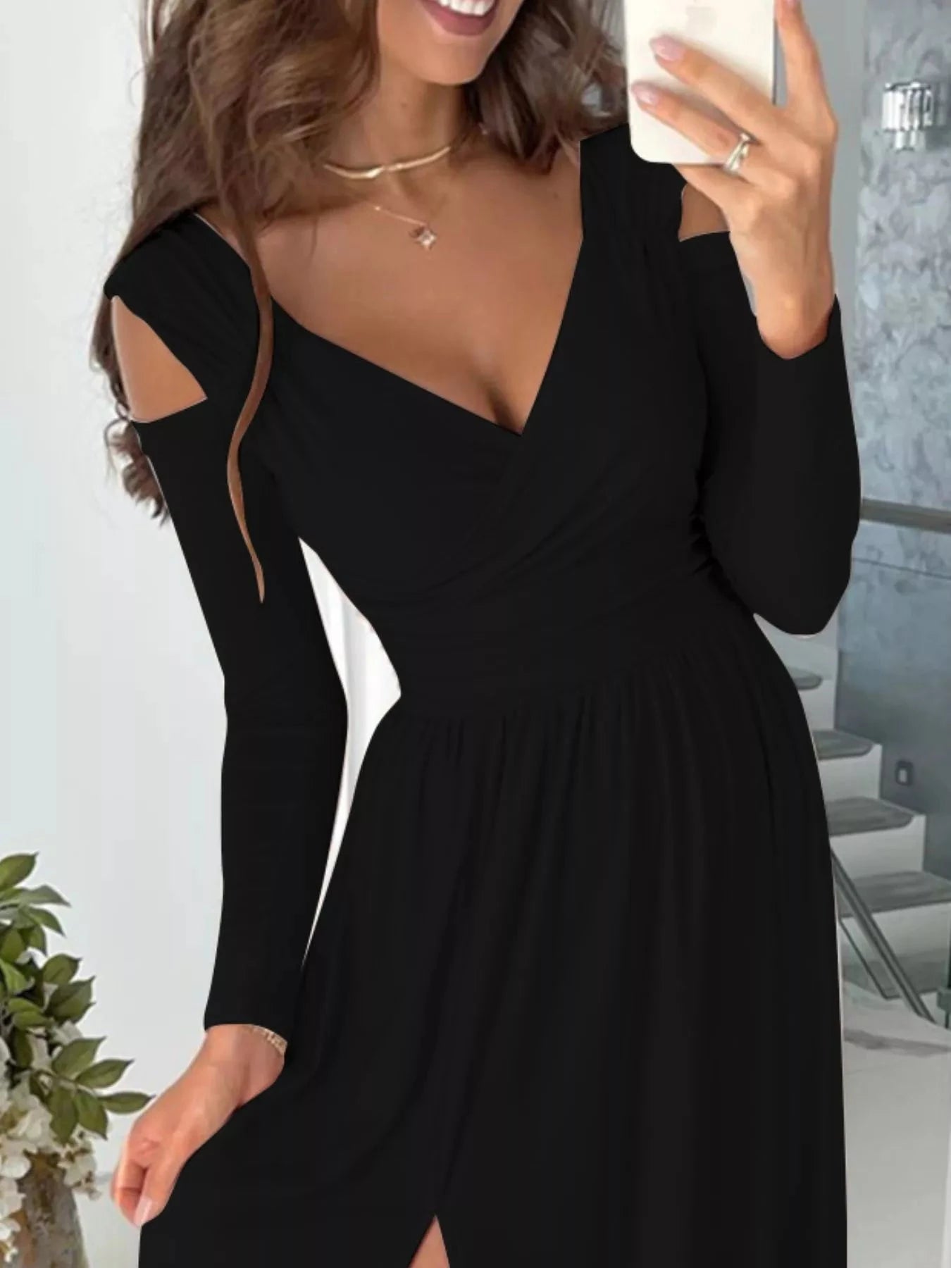 Slit Surplice Cold Shoulder Maxi Dress Coco’s Tee Boutique