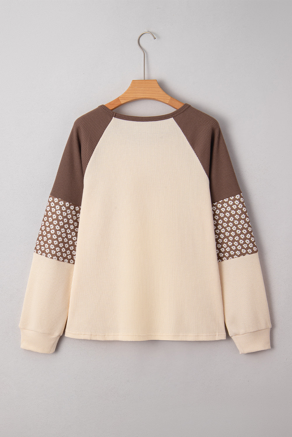 Brown Floral Print Patchwork Color Block Long Sleeve Top Dear-Lover Dropshipping