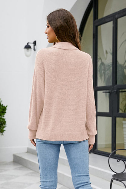 Mock Neck Dropped Shoulder Long Sleeve Sweater.