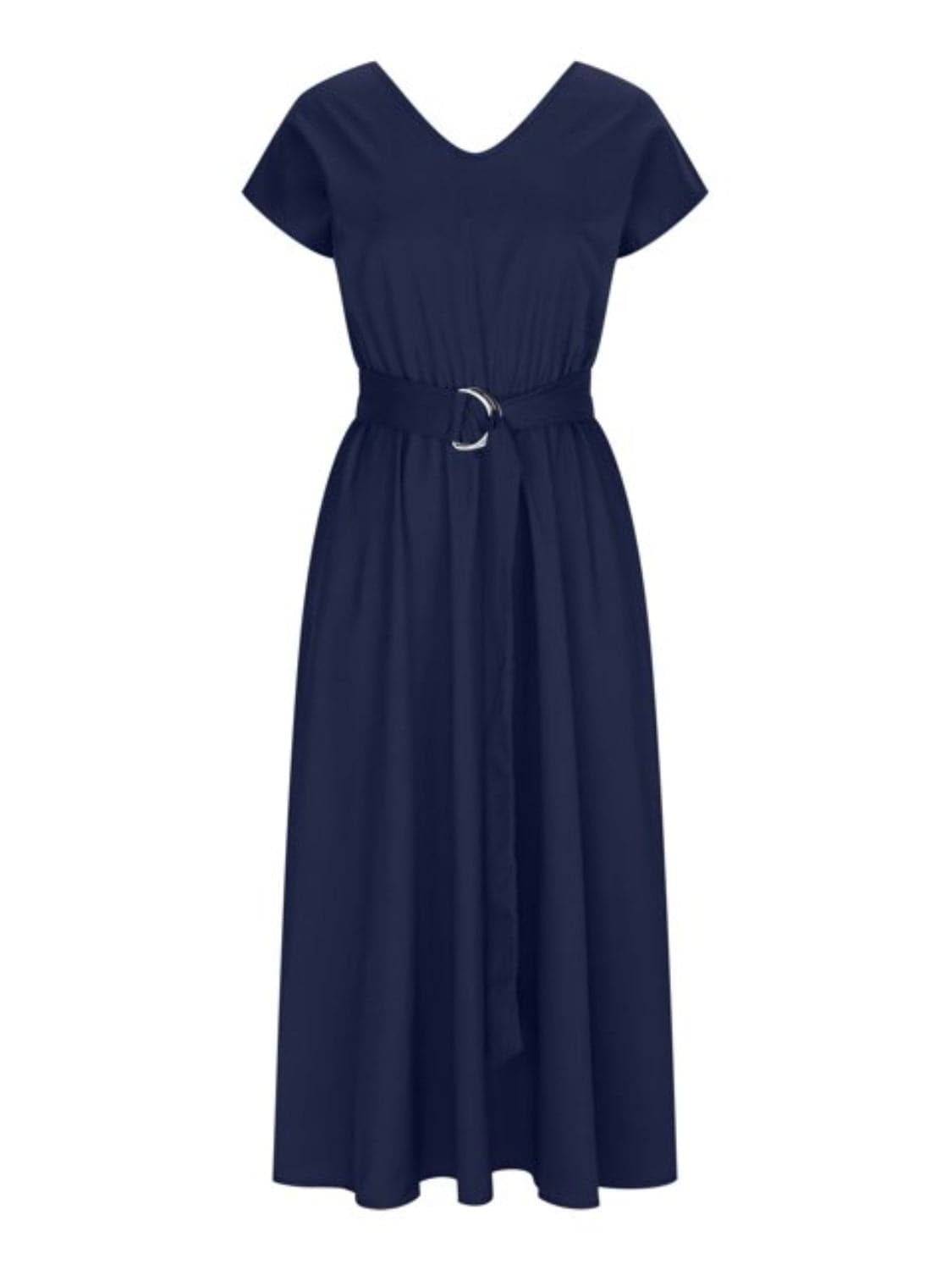 Ruched V-Neck Cap Sleeve Dress.