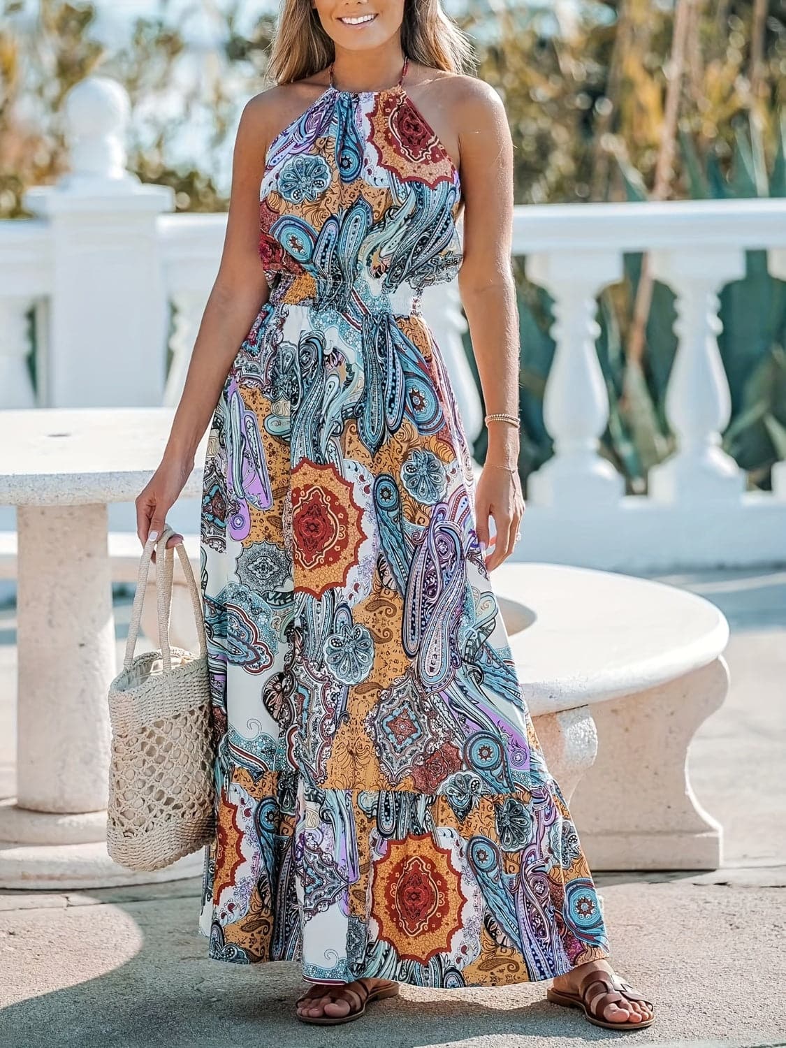 Printed Halter Neck Maxi Dress.