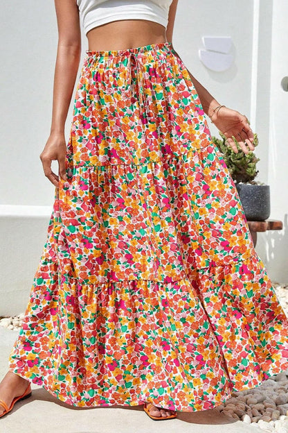 Printed Elastic Waist Maxi Skirt.