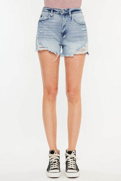 Kancan Distressed High Waist Denim Shorts with Pockets.