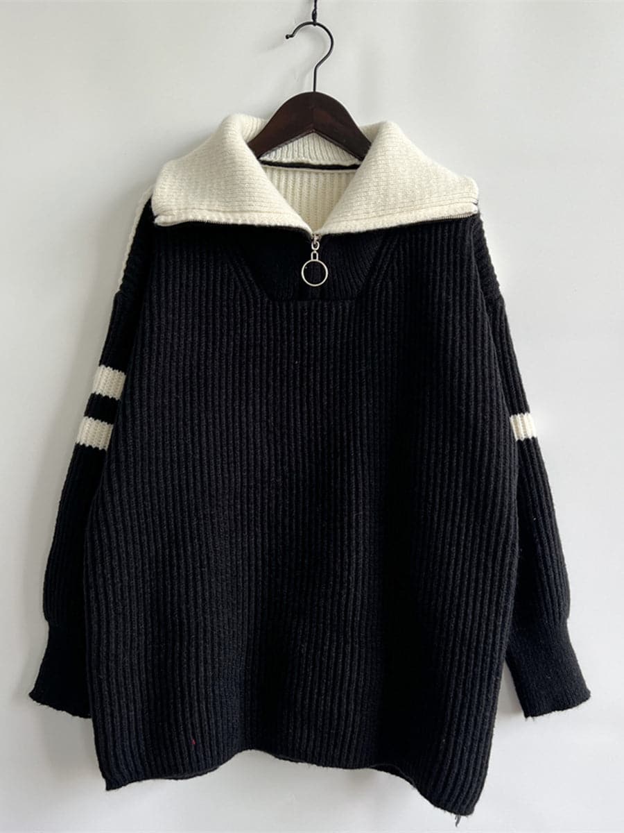 Ribbed Two-Tone Half Zip Sweater.