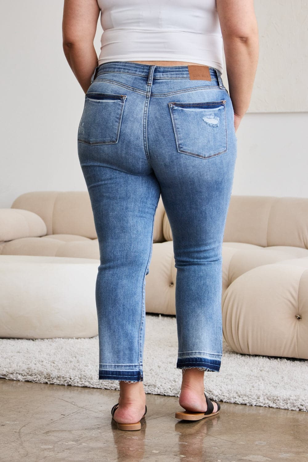 Judy Blue Full Size Release Hem Cropped Bootcut Jeans.