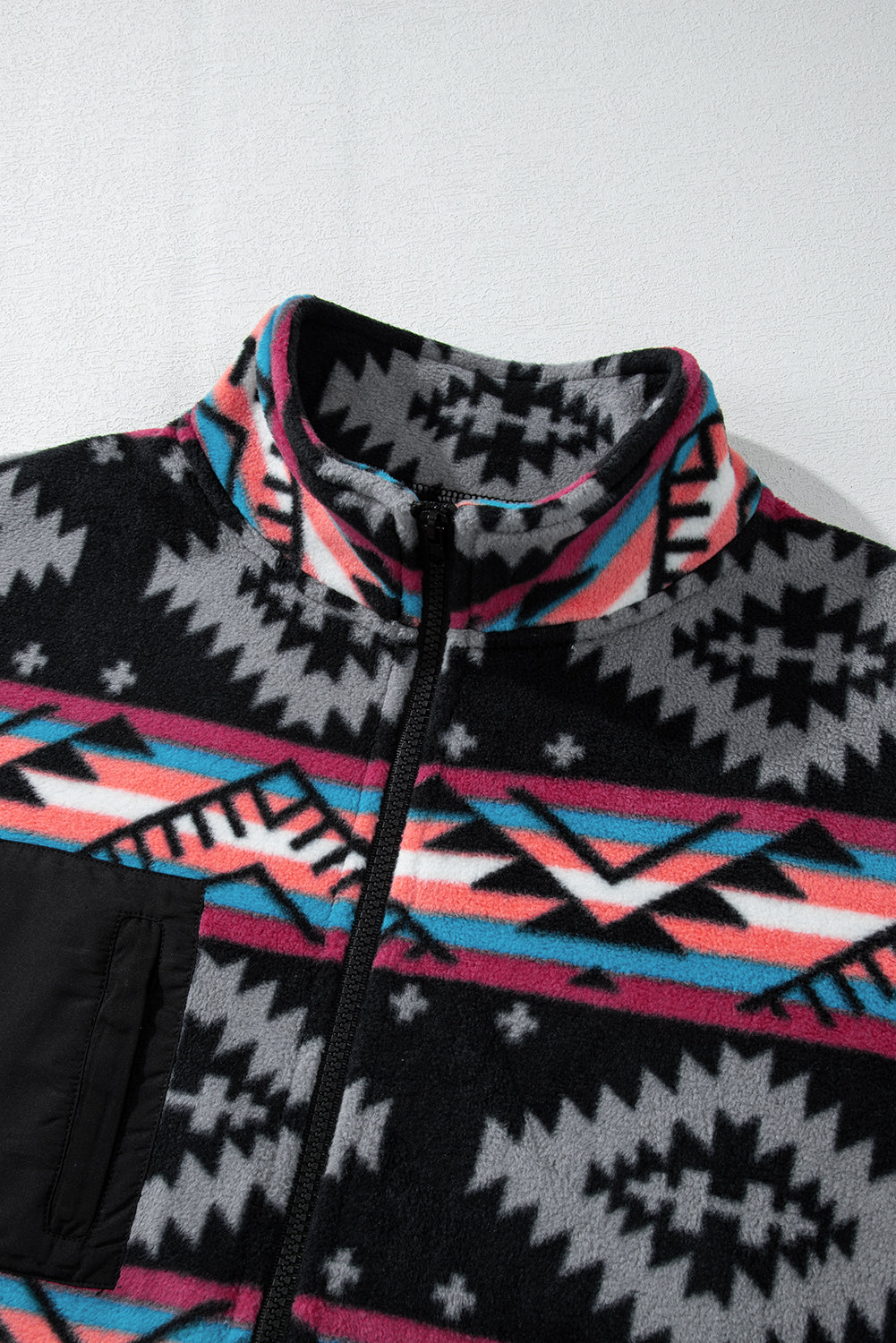 Chic black Aztec zip collar jacket for effortless style