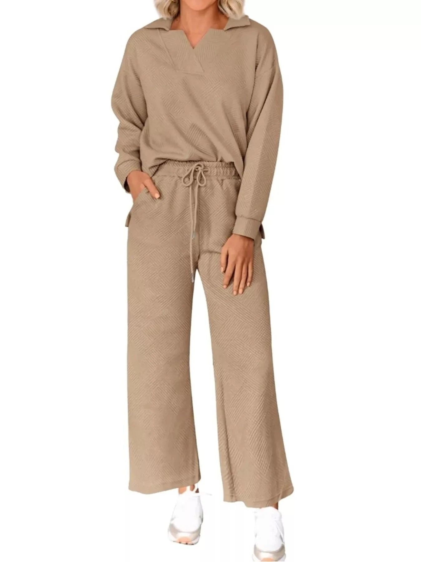 Side Slit Textured Top and Drawstring Pants Set Coco’s Tee Boutique