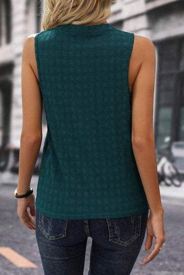 Chic sea green textured tank top with split neckline