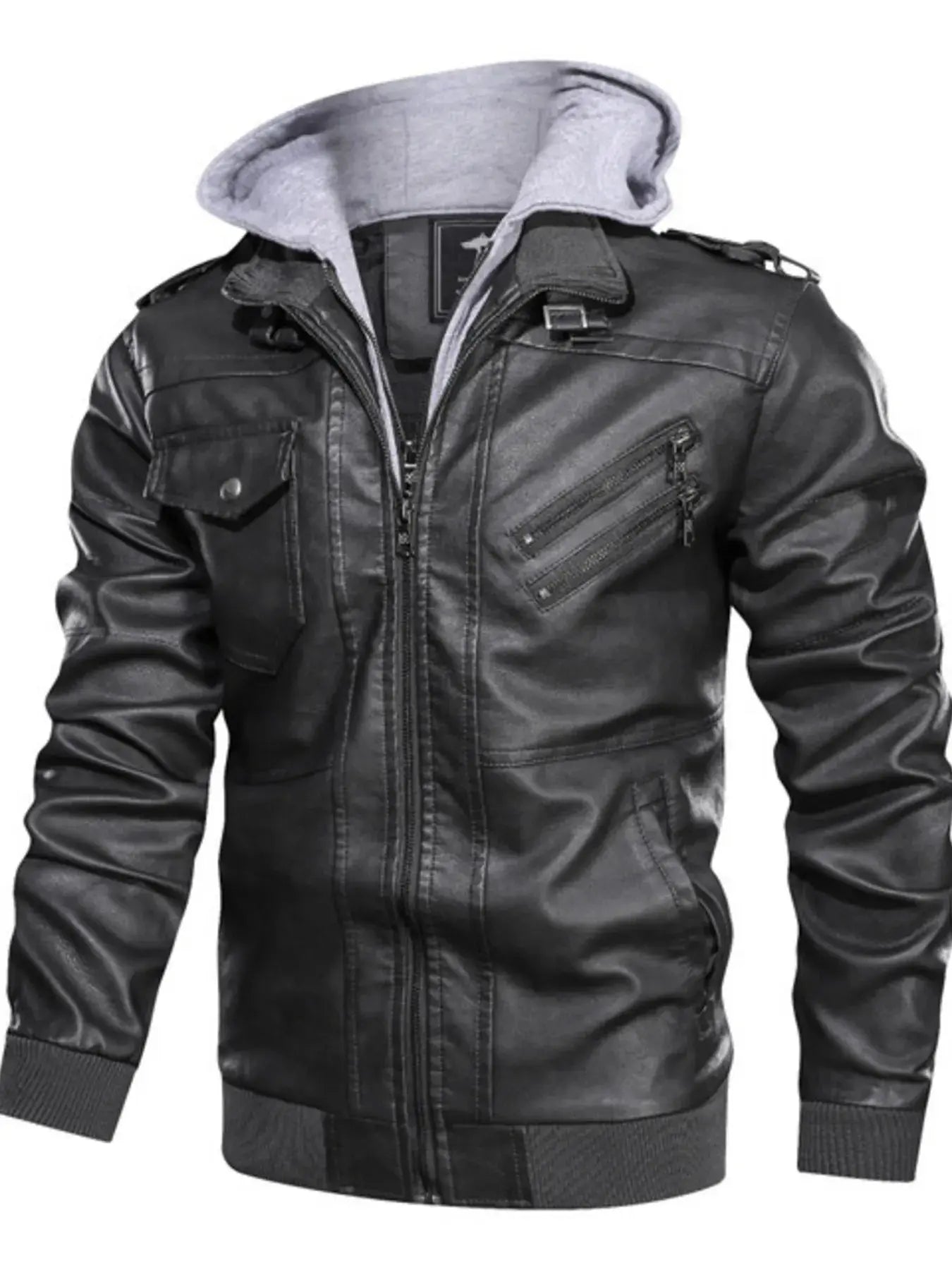 Men's Vintage Hooded PU Leather Jacket Plus Size Lined Simply Love