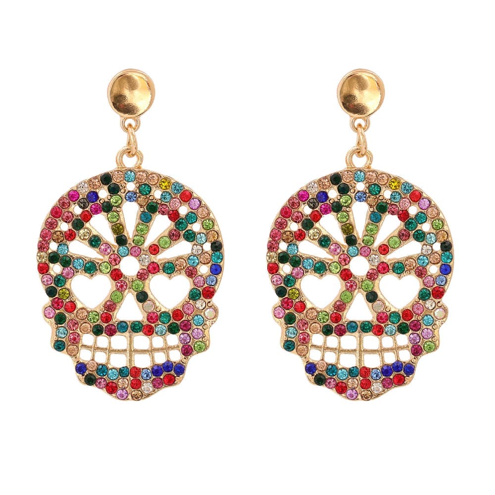 Rhinestone skull earrings in alloy