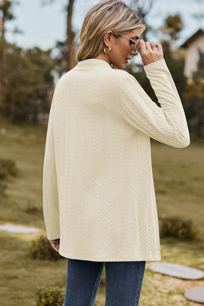 Textured Open Front Long Sleeve Cardigan.