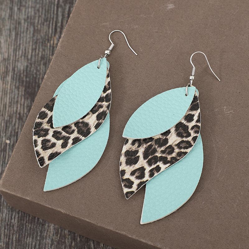 Leopard PU Leather Leaf Earrings.