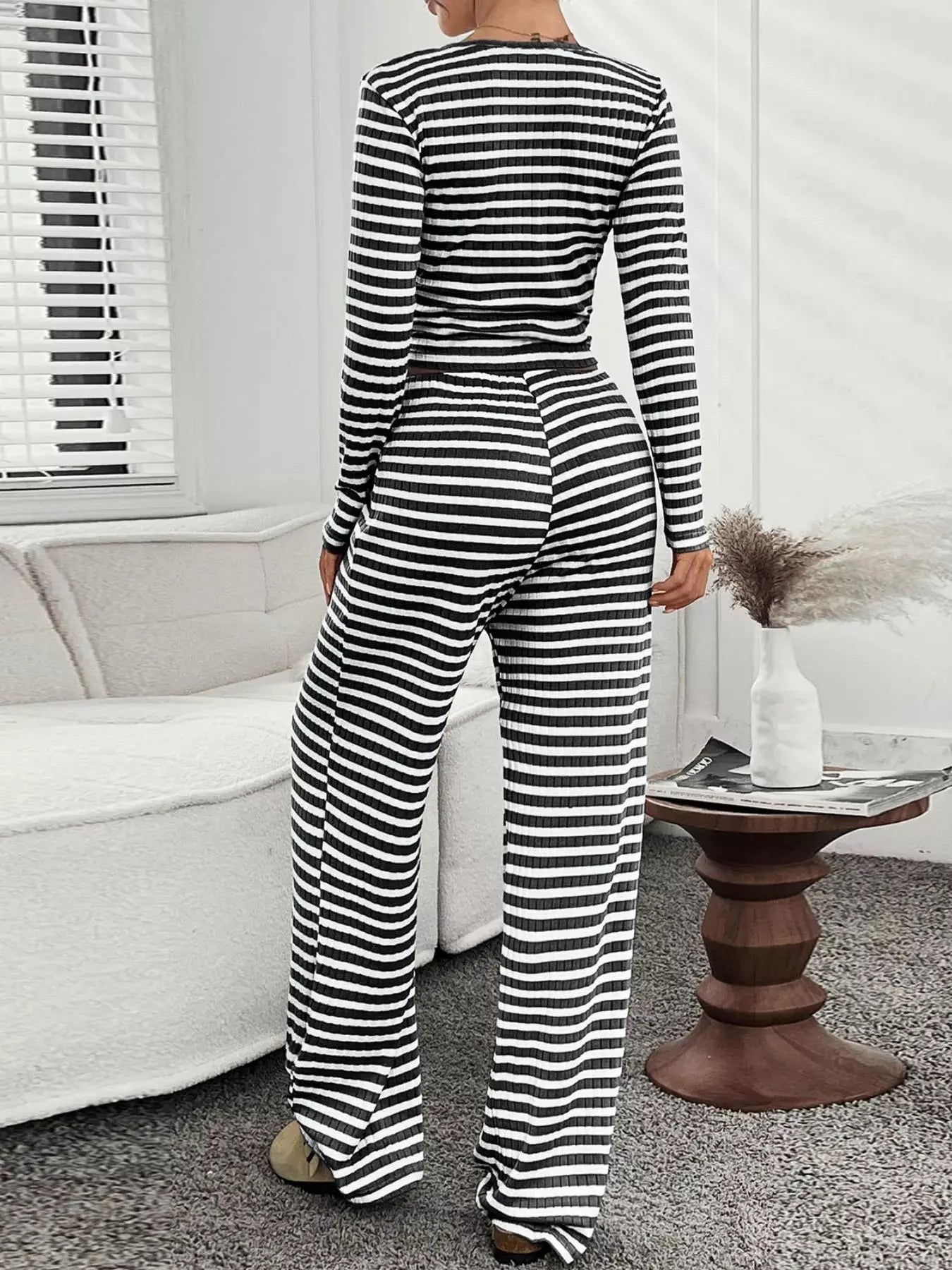 Striped Long Sleeve Top and Pants Set Simply Love