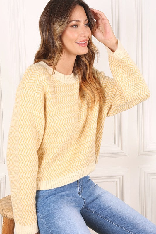 Chic herringbone crew neck sweater for effortless style