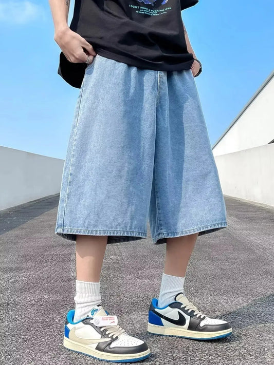 Men's Full Size Vintage Wash Wide-Leg Denim Shorts Plus Size Simply Love