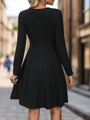 Cutout Long Sleeve Knee Length Dress.