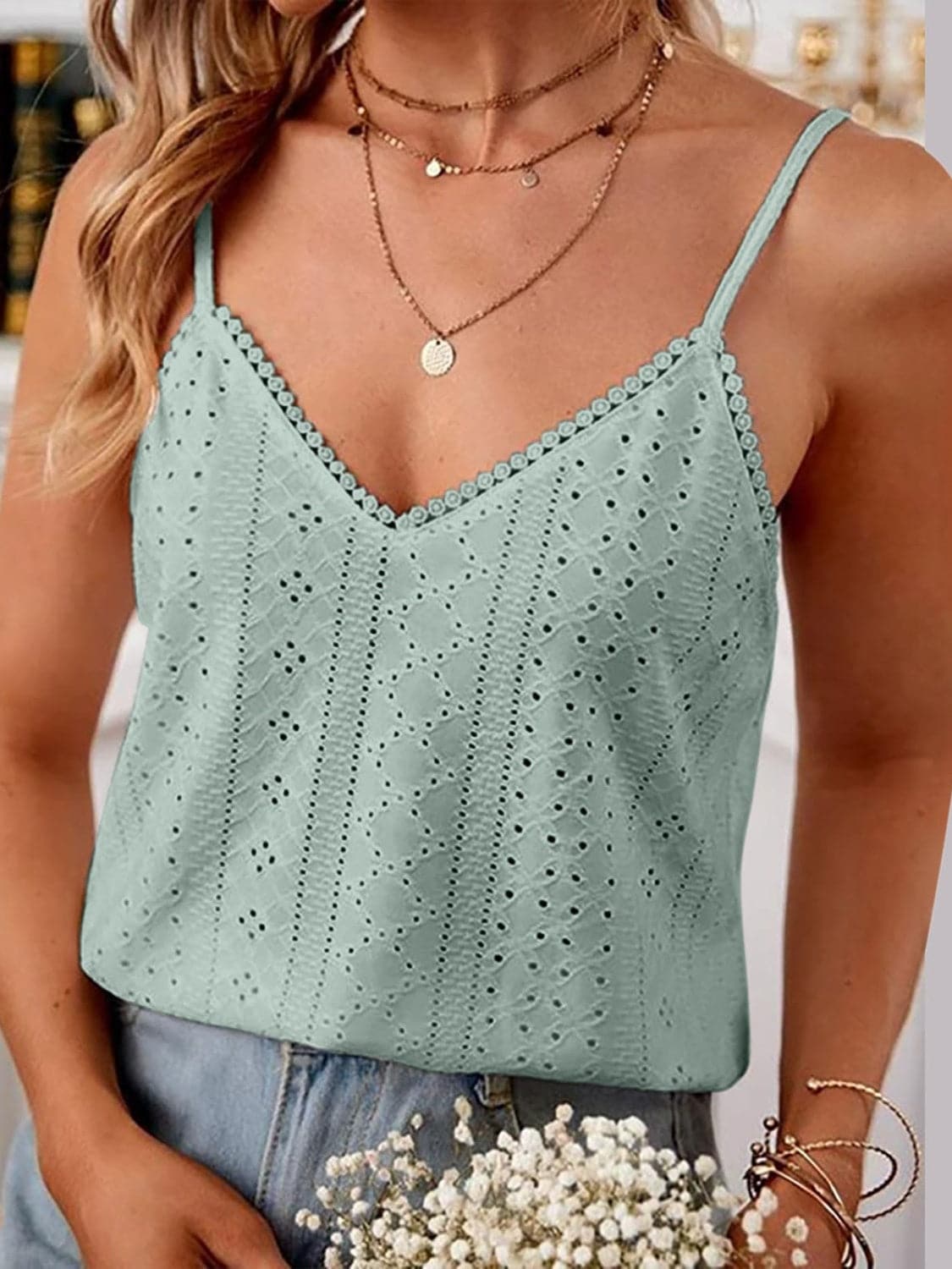 Eyelet Lace Detail V-Neck Cami.